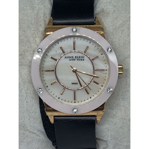 Anne Klein 763S/2 Women's Cream Dial Black Leather Analog Quartz Watch Ee236 - Picture 1 of 11